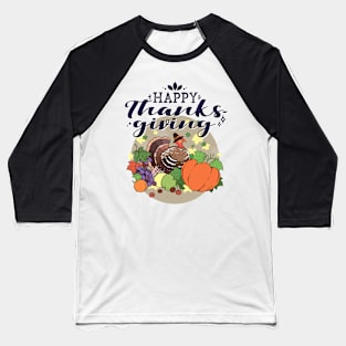Thanksgiving Merch Gift Idea / Turkey With Pumpkin Baseball T-Shirt
